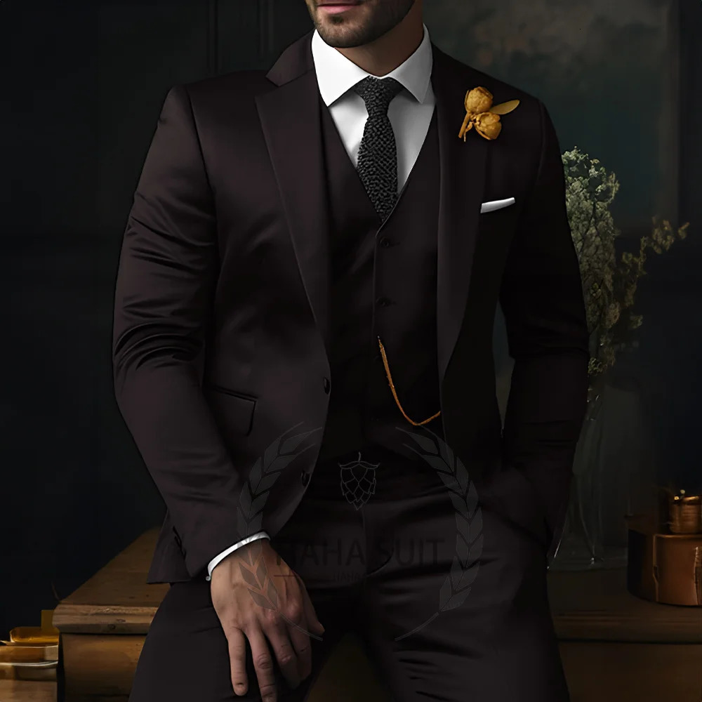 Mens Suit Slim Tailored Tuxed Formal Wedding Suit Full Set 3-Piece 241111