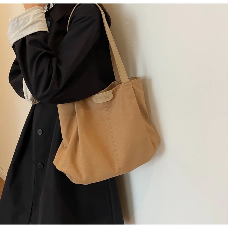 Womens Large Capacity Canvas Shoulder Bag Retro Fashion Casual Handbag Simple Review Handbag 241111