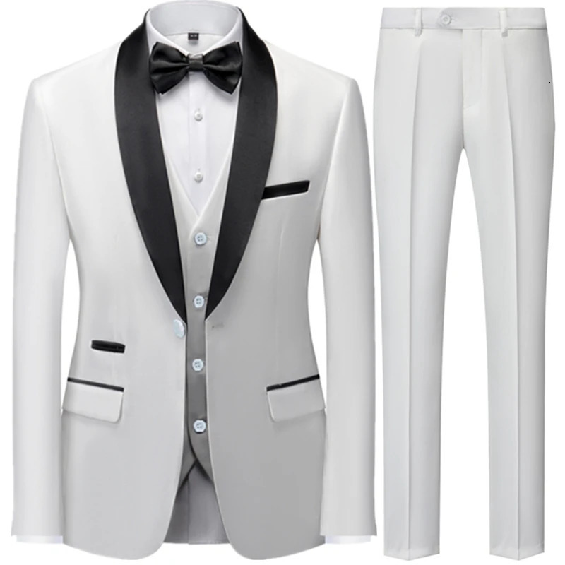 Men Mariage Color Block Collar Suits Jacket Trousers Waistcoat Male Business Casual Wedding Blazers Coat Vest Pants 3 Pieces Set 240412