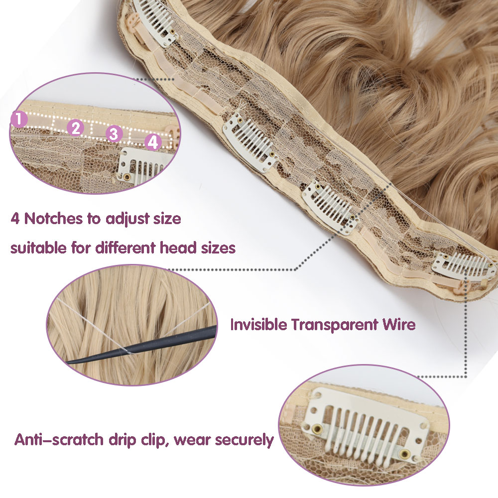 Synthetic Long Wavy Invisible Wire 4 Clip In Hair Extensions 22Inch Blonde Black Heat Resistant Hairpieces For Women Daily Party 59f01