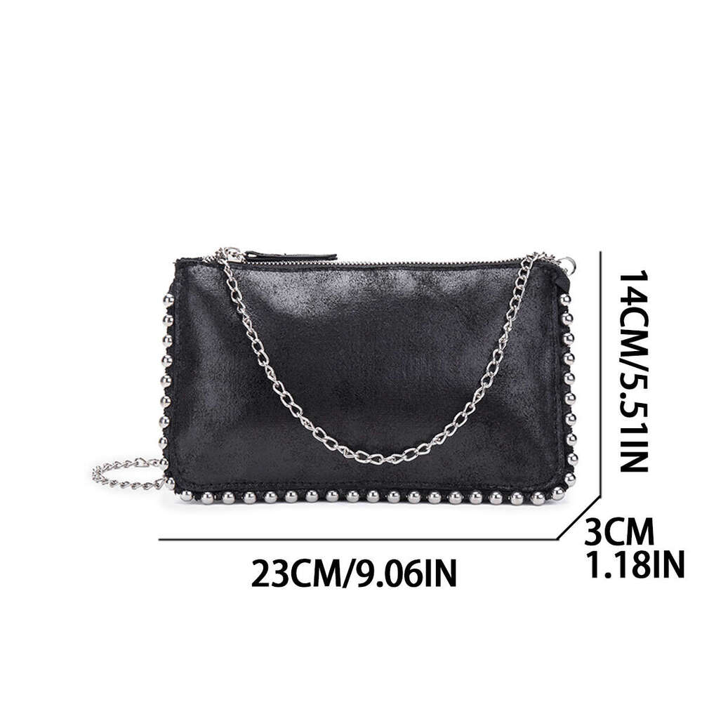 2024 new chain small square fashion rivets decorated black all-in-one crossbody bag