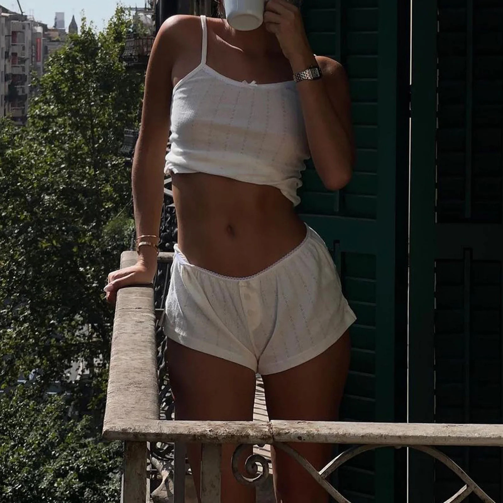 Hirigin Womens 2-piece Y2k Shorts Set Sleeveless Lace Cami Top and Shorts Flower Printed Knitted Pajama Set Underwear Pajamas 241112