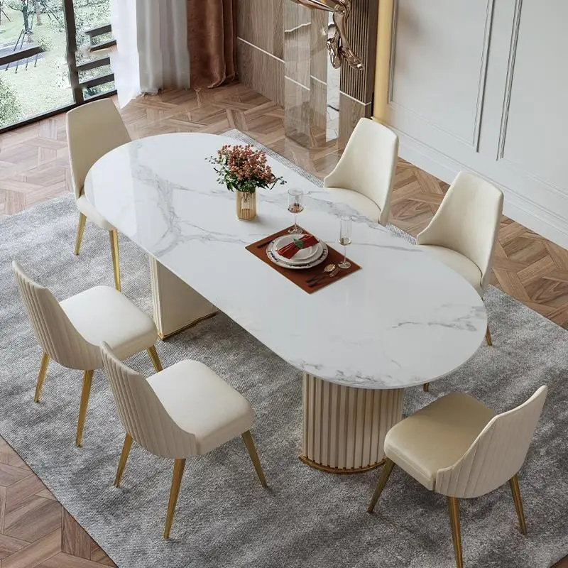 White Design Dining Table Rock Board Modern Light Luxury Dining Table Large Villa Nordic Simple Mesa Cozinha Kitchen Furniture