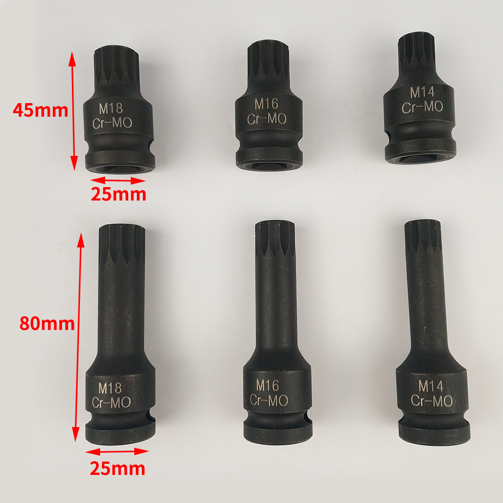6pcs M14-M18 Socket Wrench 1/2" To Torx 12 Point Impact Socket Bits Set Cr-Mo M Type Adapter For Auto Bicycle Repair Hand Tools e6af0