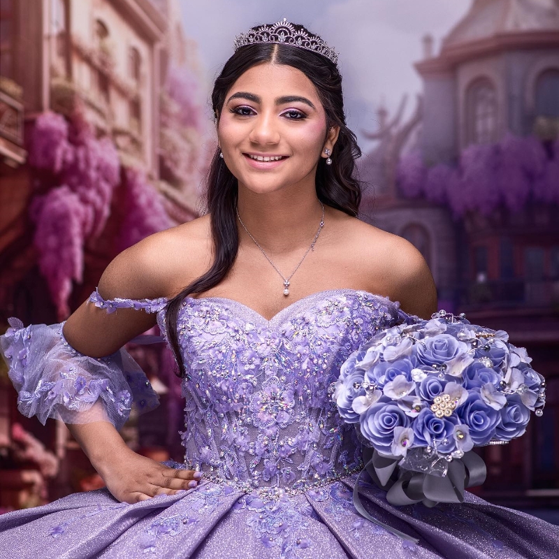 Lilac Shiny Princess Quinceanera Dresses Sequined Lace Applique Beads Ball Skirt Sweet 16 Birthay Party Prom Gown Vestido De 15 Anos