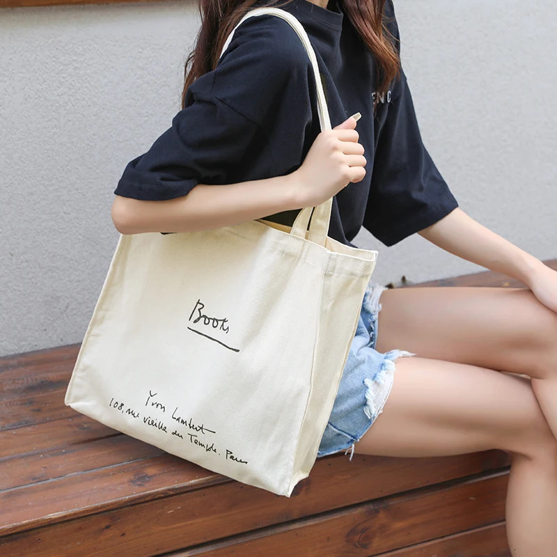 Womens canvas bag womens casual large capacity letter printing handbag womens shoulder bag reusable shopping bag 241111