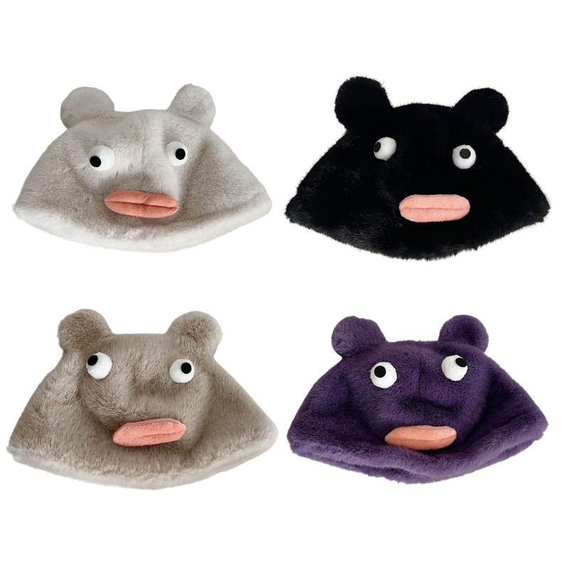 Girls Funny Plush Bear Beanie 3D Mouth Cap Women Outdoor Sports Hiking Hat M6CD