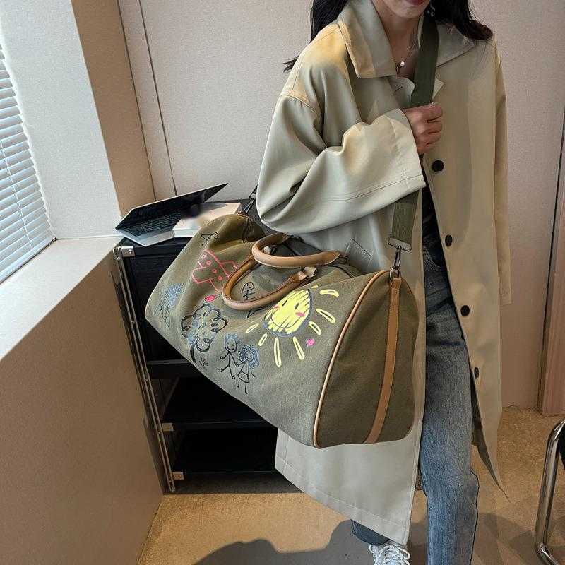 Canvas Travel Bag Womens Short Distance Large Capacity Handbag Mens Fitness Bag Dry Wet Separation Trendy Backpack Crossbody Casual