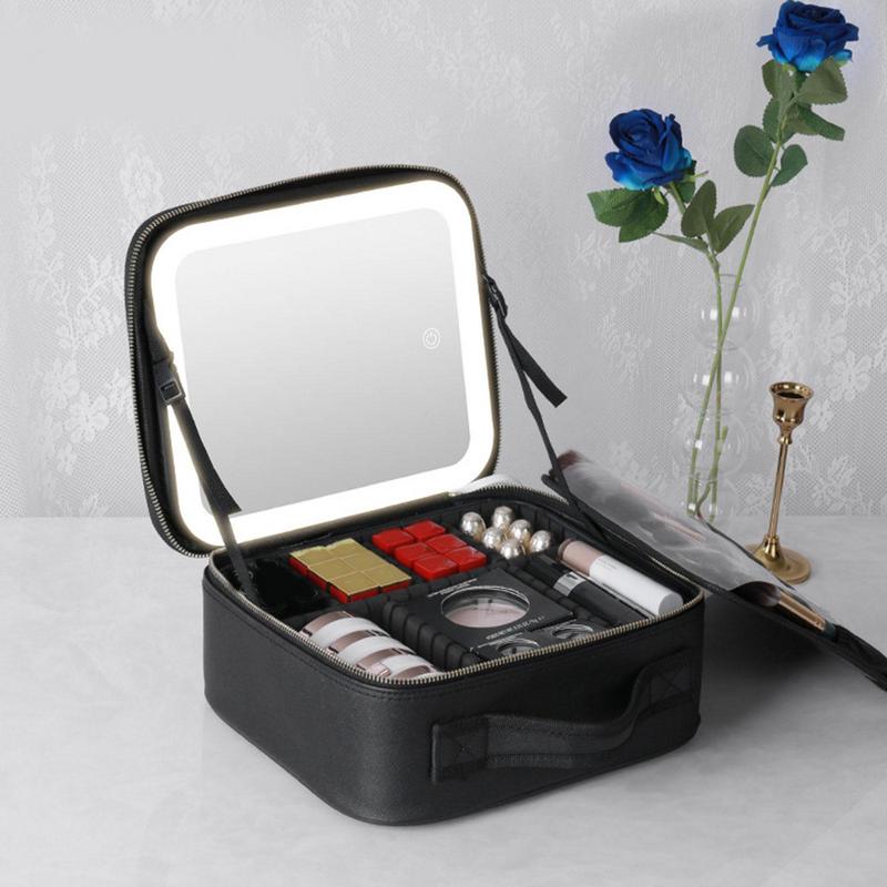LED Makeup Bag With Mirror Light Large Cosmetic Bag Portable Travel Pink Storage Bag Women Cosmetic Storage Case For Make Up 44e75