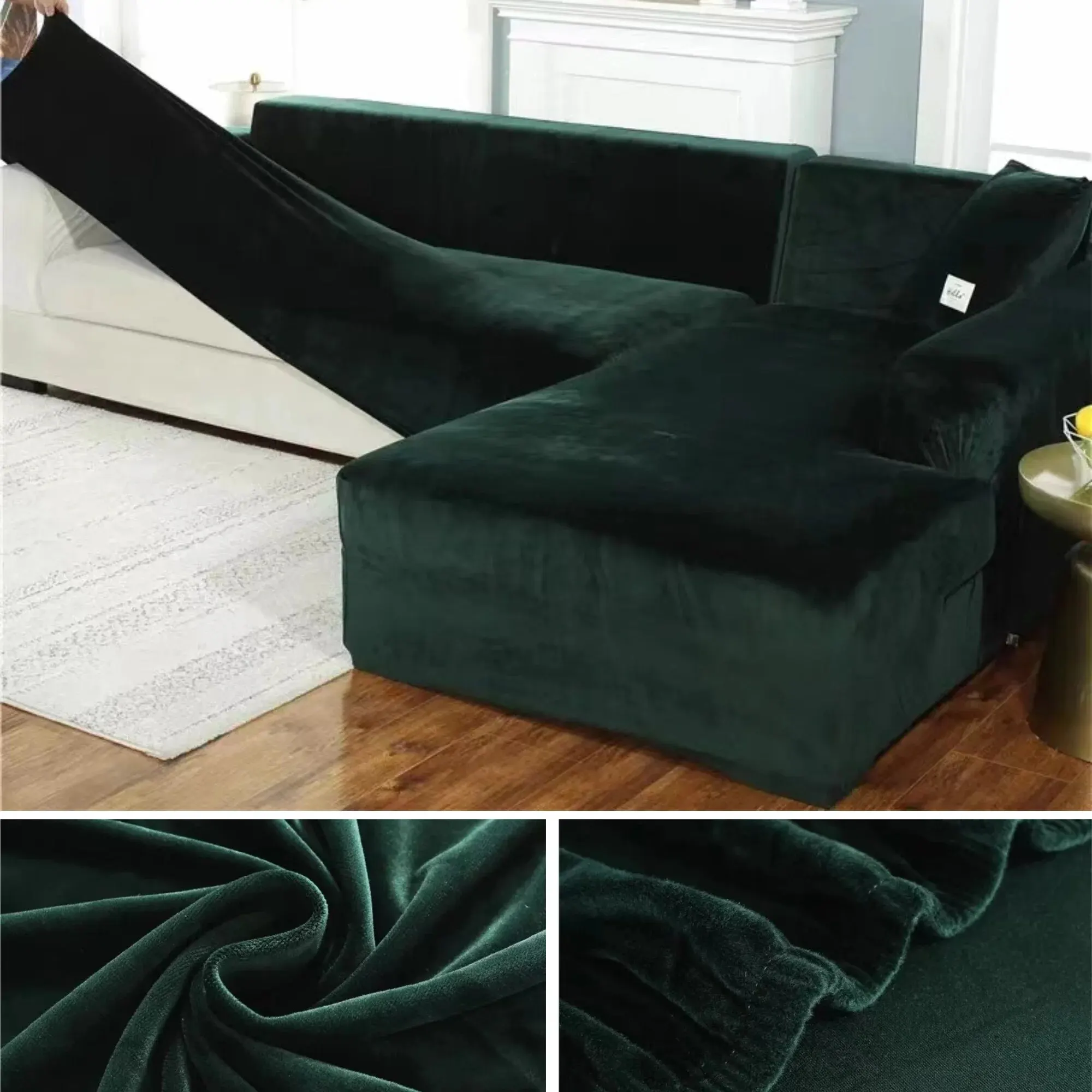 L Shaped Corner Sofa Cover Velvet Sofa Cover Thick Elastic1/2/3/4 Seater Sofa Cover for Living Room Velvet Plush L Shaped Corner