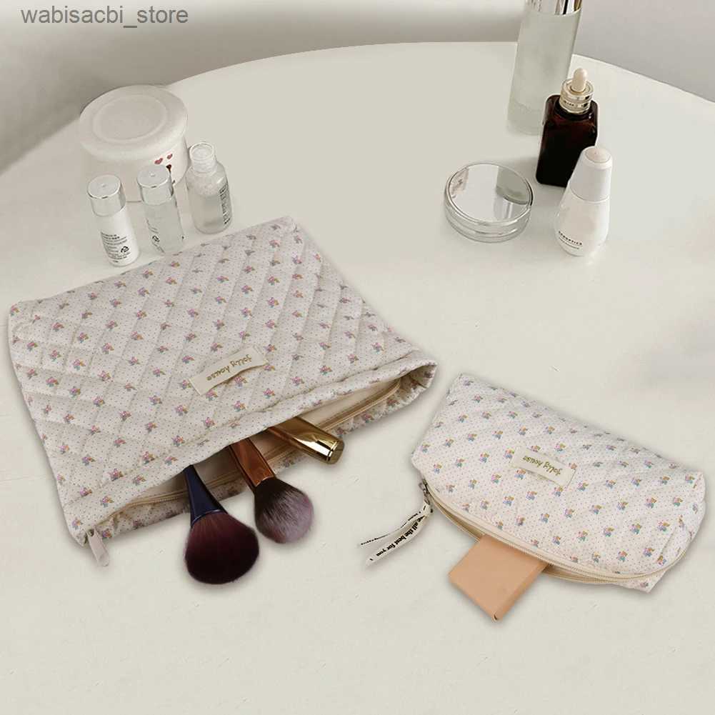 Cosmetic Bags Women Make Up Organizer Pouch with Zipper Cute Makeup Pouch Cotton Floral Printed Large Capacity Female Girls Storage Bag Set L49