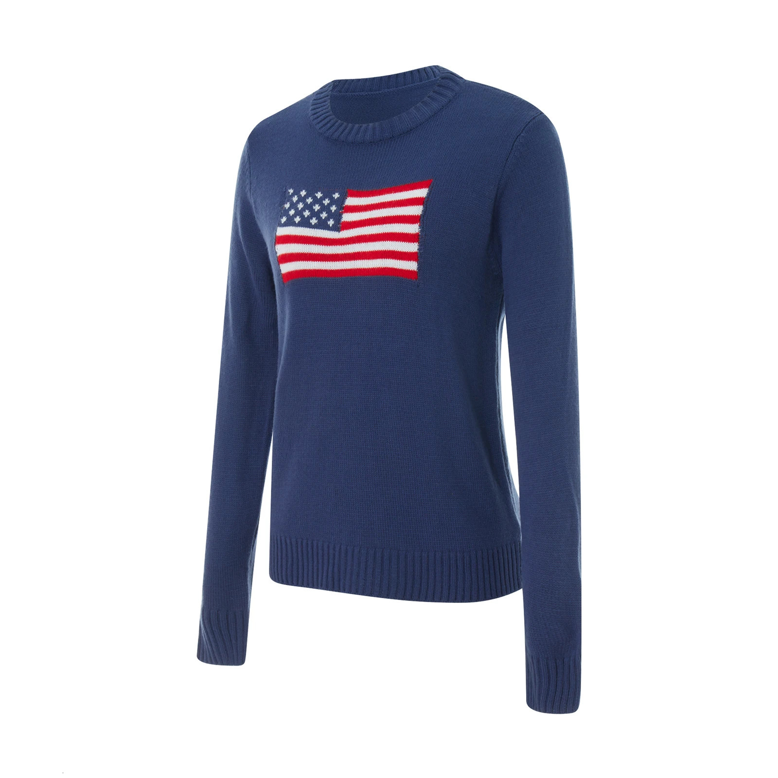 Y2K Long Sleeve Vintage Loose American Flag Sweaters Casual Round Neck Loose Fit Knit Harajuku Pullover Top Knitwear Streetwear 241111