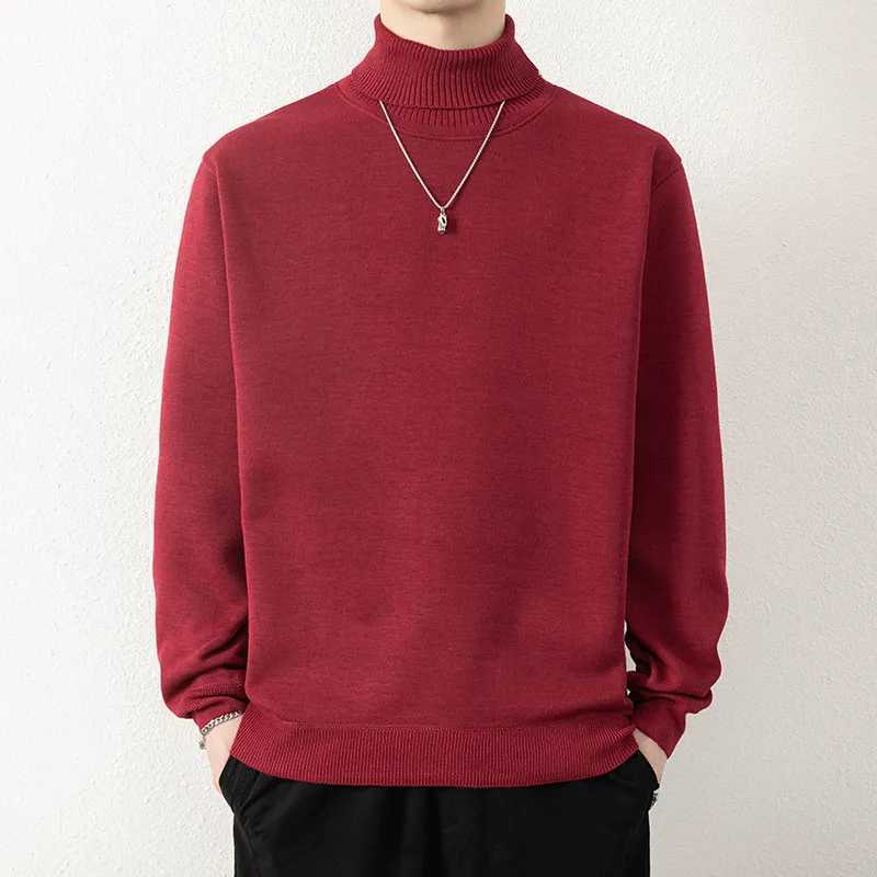 Mens Turtleneck Sweater Winter Warm Knitted Floral Korean Solid Color Casual Ultra Thin Sweater Mens Clothing Bottom Shirt W2411111