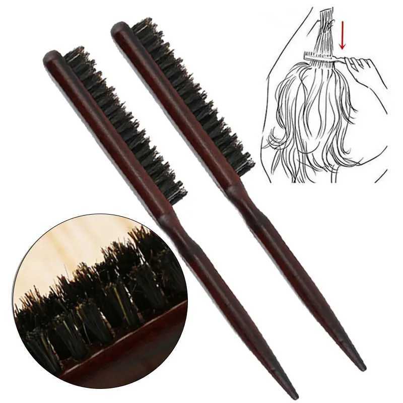 Wooden handle hair comb fluffy hair three rows of pig bristles comb new hair teasing brush salon supply of styling tools W241112