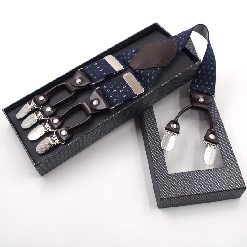 Men Jacquard Y-Shape Suspender Non-Slip 6 Clips Elastic Adjustable Pant Braces Dropship a48c1