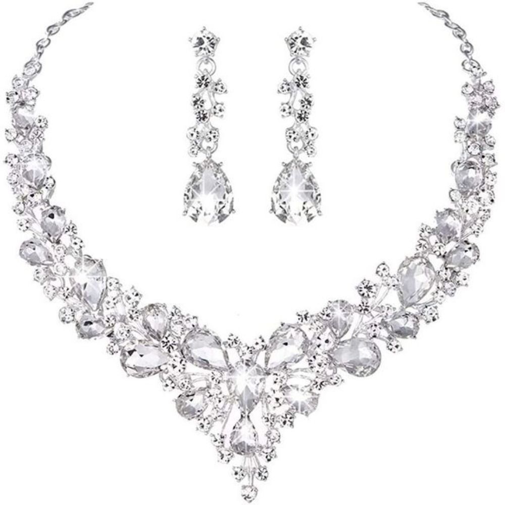Jewelry Accessories Personality Crsytal Women Necklace Korean Style Earrings Necklace Ear Studs Set Wedding Jewelry Set a0ce8