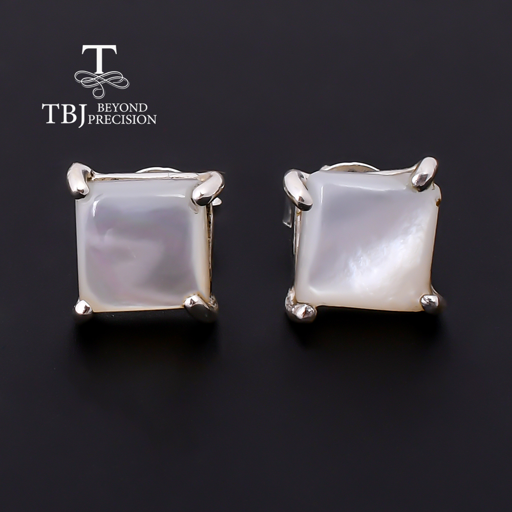 Sterling sier Jewelry set natural Mother of pearl square 7mm earring ring fine jewelry for girls nice gift 2614f