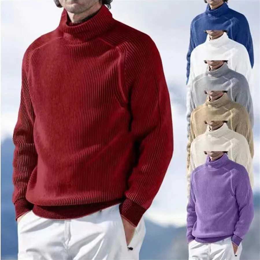 Mens turtle neck sweater knitted long sleeved zipper mens solid color casual top casual spring autumn knitted mens T-shirt W2411111