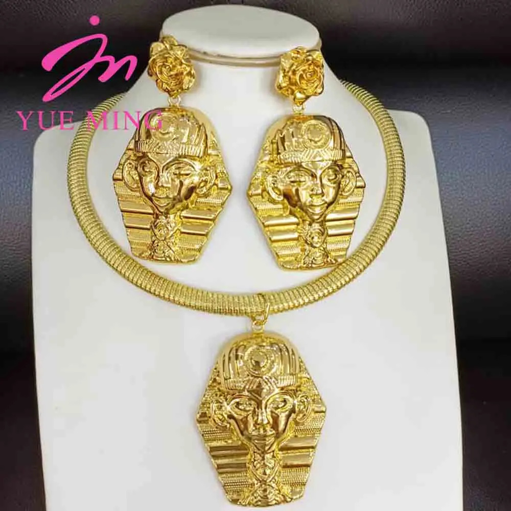 Vintage Jewelry Set Pyramid Ancient Egyptian Pharaoh Pendant Gold Copper Necklace Earrings Womens Jewelry Accessories Gifts 241112