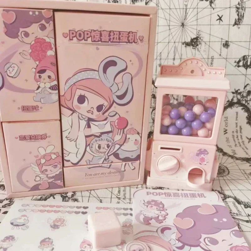 Pink Machine Figure Capsule Machine GASHAPON Party Game Toy with Card Molly Dimoo Figure Gift Party