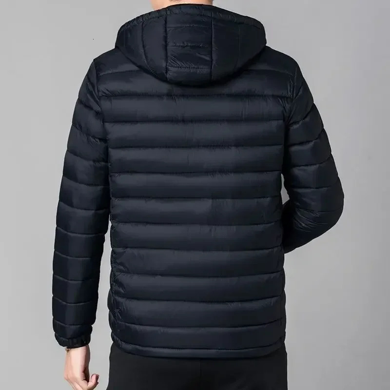Mens Down Jacket Lightweight Puffer Zipper Hooded Male Padded Coats Parkas Padding Korea Korean Clothing Winter Outer 241112