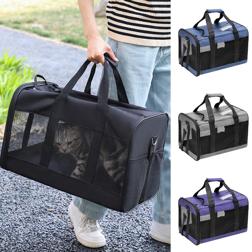 Portable Cat Carrier Bag Breathable Mesh Anti-Lost Pocket Smooth Zipper Pet Out Pouch For Puppy Travel