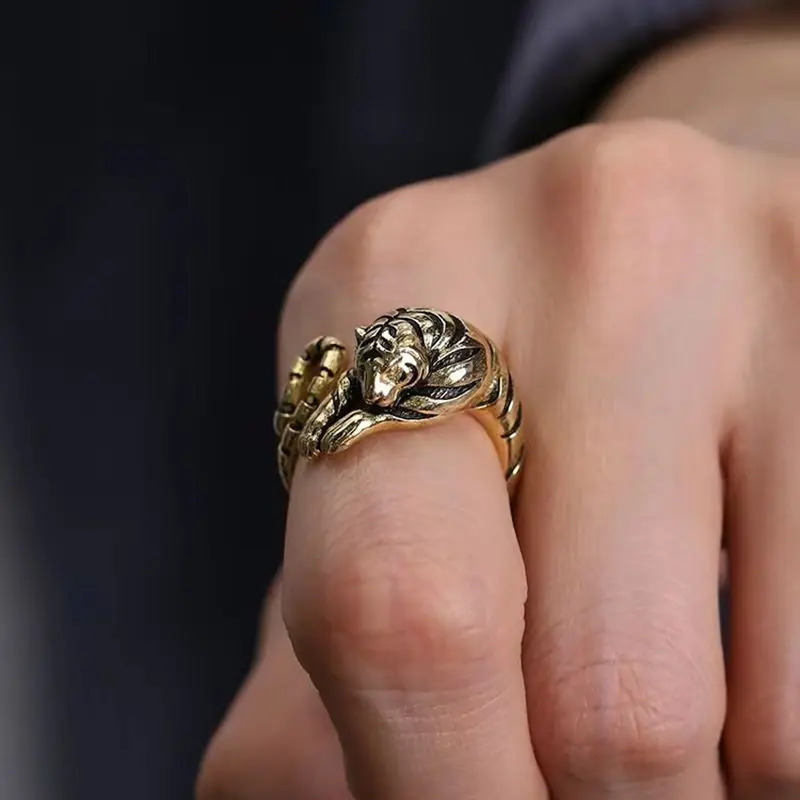 Fierce Tiger Adjustable Opening Ring Men and Women Vintage Punk Ancient Gold Silver color Animal Jewelry Gift Wholesale 241112