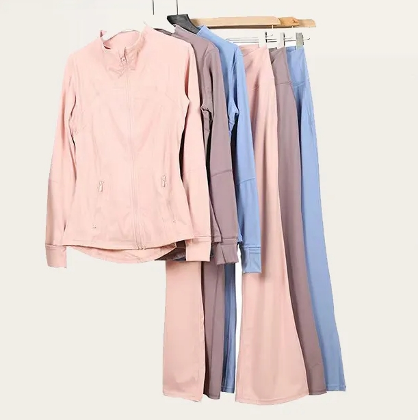 Women's Yoga Flared Pants Jacket set Fashionable Female Gym Gear - Trendy High Waisted Flare Pants & Lightweight Cardigan for Yoga Lovers