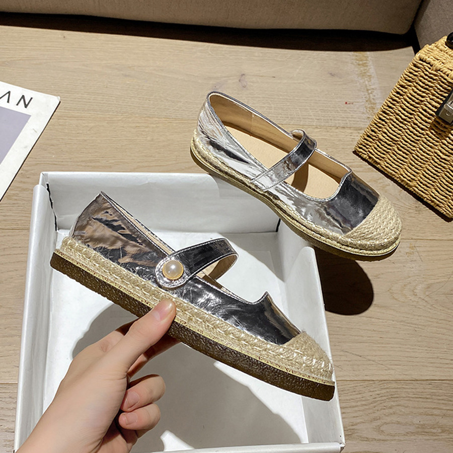 Sier Mary janes Leather 96936 shoes woman flats straw pattern creepers round toe espadrilles female ankle belt glitter moccasins 8e02 6c08