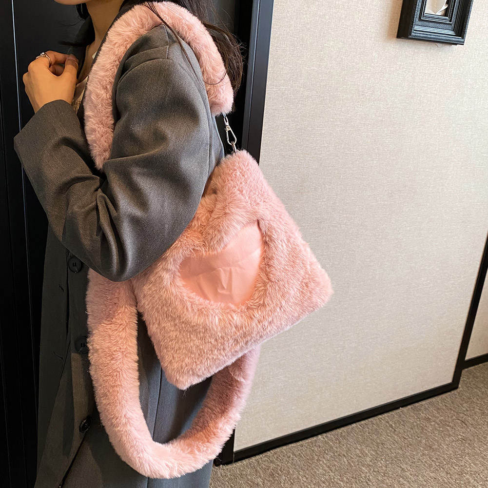 Women Plush Tote Handbag Casual Fuzzy Crossbody Bag Fluffy Shoulder Bag Chain Cute Sling Pouch Faux Fur Female Purse Furry Bolsa