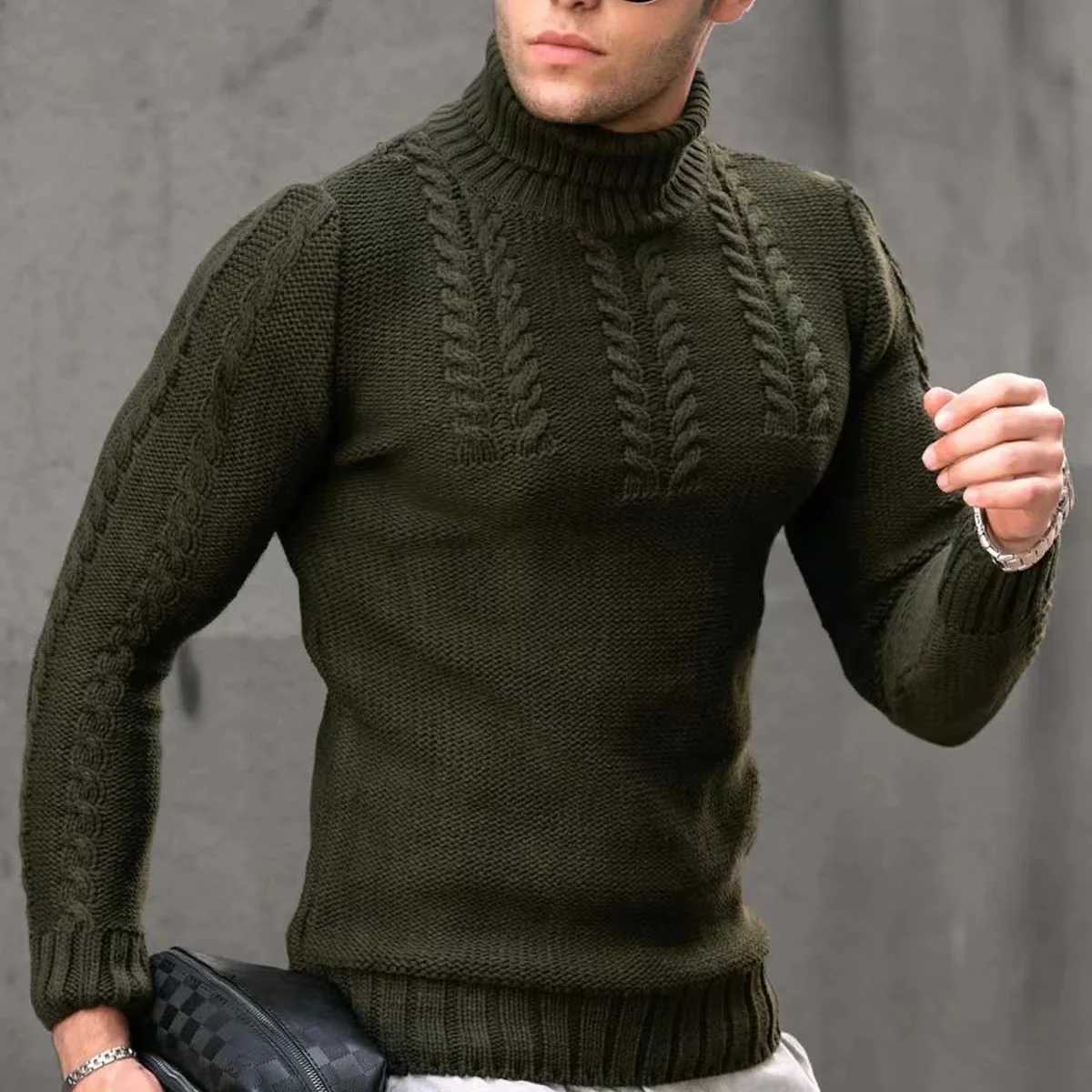 2024 autumn and winter new mens warm wool sweater trade retro mens turtle neck sweater casual pull-out oversized size W2411111