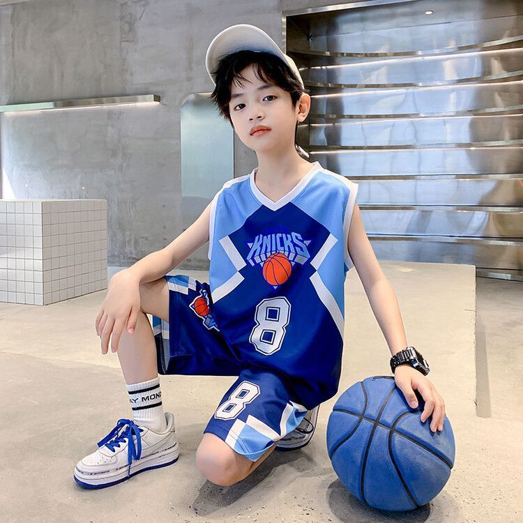 Kids Quick-drying New Boys Girls No.8 Basketball Summer Vest Jersey Children's Sports Short Sleeve Suit Tide