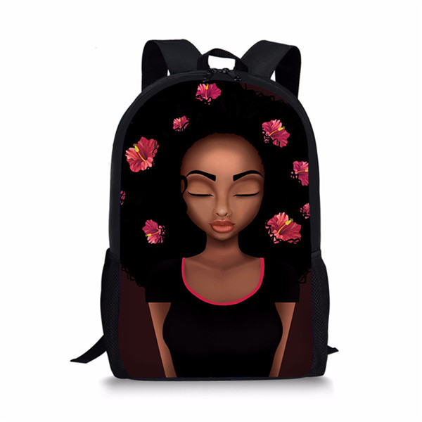 African Black Girl Pattern High Students School Bag for Teenager Backpack Travel Package Bag Shoulder Bag Women 16 Inches c1c9c