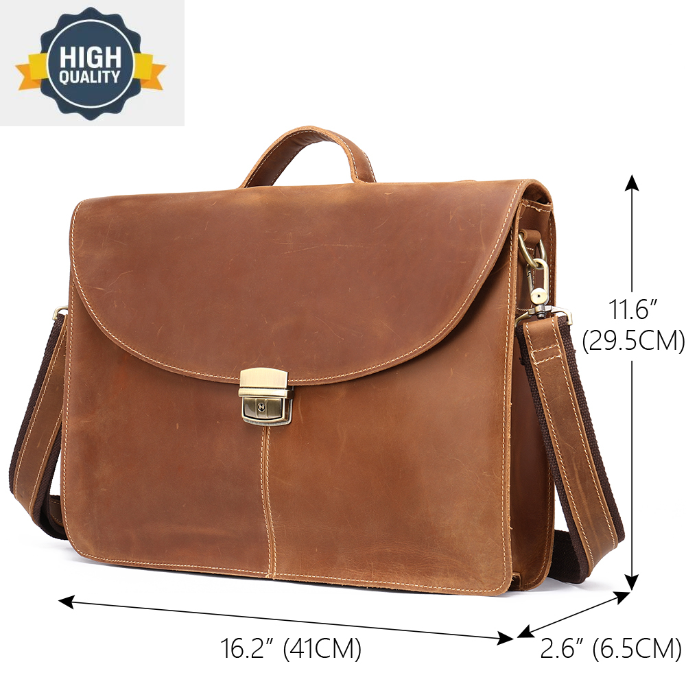 Briefcase Crazy Men Horse Genuine Leather Male Fit 15.6inch Laptop Bag Handbag For Documents 's Shoulder Designer 7d4a6