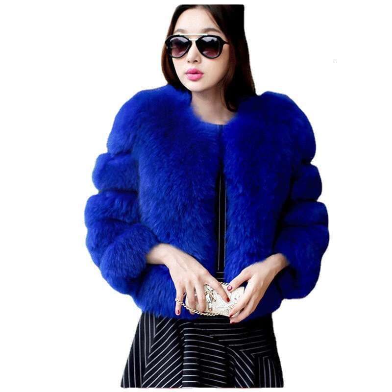shanshi fur coat women Imitation fox fur coat plus size plush thick long sleeved top purple round neck short women's clothing