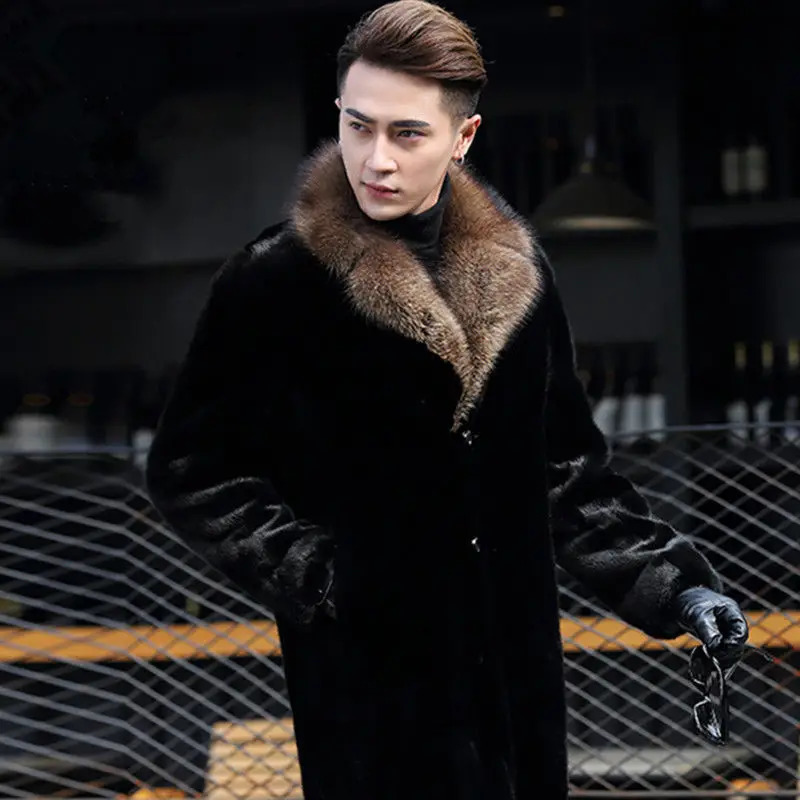 Winter coat mens thick mink coat set collar mink synthetic fur 241112