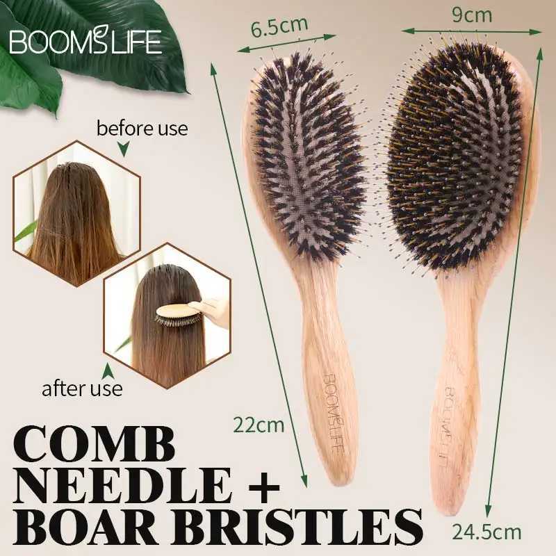 Pig mane hair brush womens wooden comb scalp massage brush angular hair brush oak tree hair brush hair cutting comb W241112