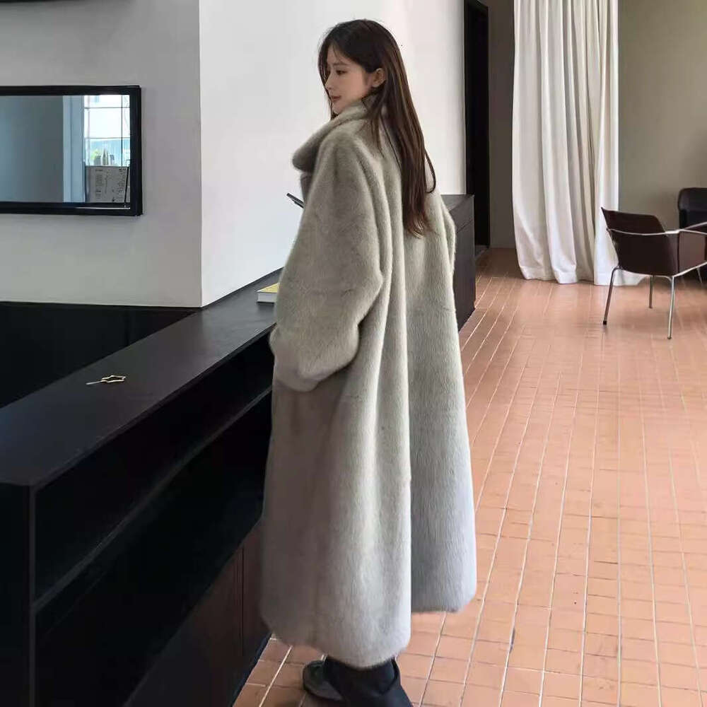 shanshi fur coat women Extended winter faux mink fur coat women's loose and thick collar clothes