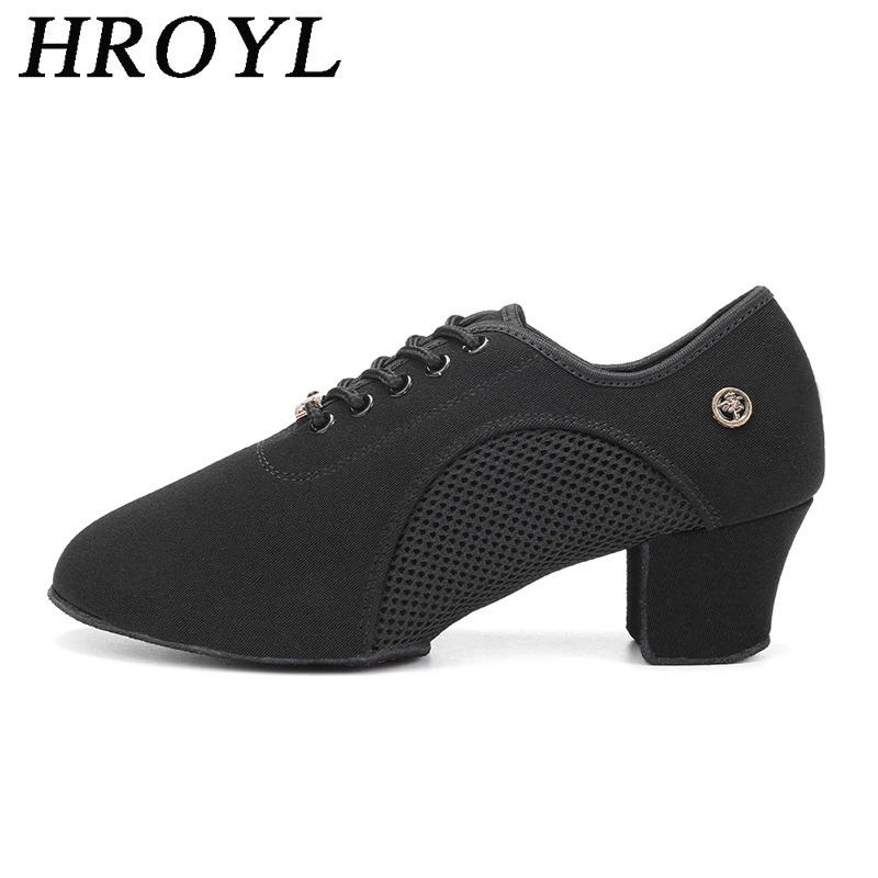 HROYL Latin Dance Hall Womens Lace up Practice Closed Toe Modern Salsa Dance Teaching Performance Dance Shoes 241111