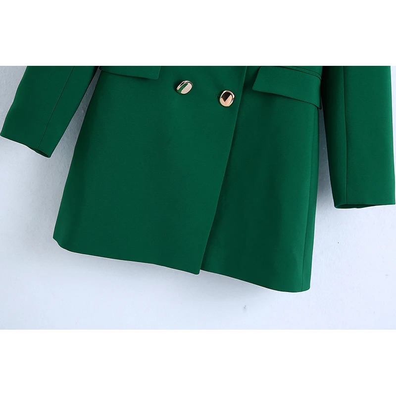 KONDALA Fashion Vintage Stylish Green Oversized Long Women Blazer Office Lady Pocket Autumn Jacket Female Bussiness 241112