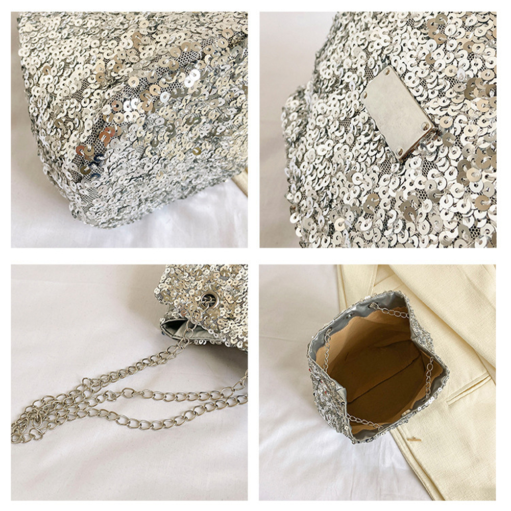 Fashion Sequined Women's Bucket Bag Handbags Female Crossbody Shoulder Bag Tote Purse Chain Messenger Bag Lady Handbag tote