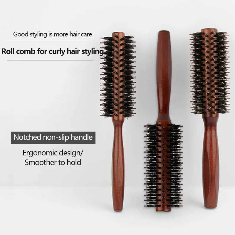 Pig Mane Solid Wood Curling Comb Square Handle Hair Styling Curling Comb Flat Curling Comb W241112