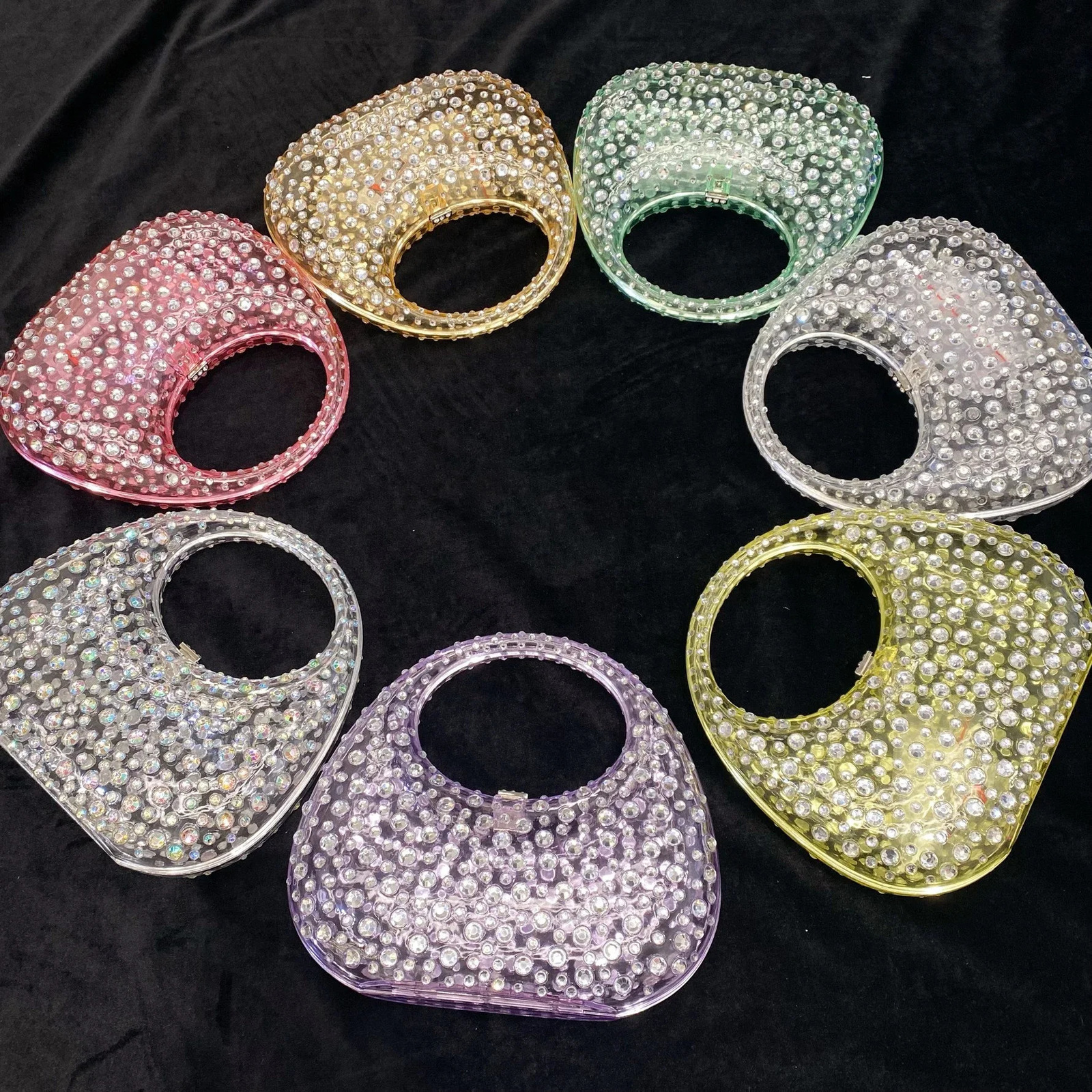 Clear Diamonds Evening Bags Acrylic er Women Handbags Rhinestone Wedding Purses Ladies Half Moon Crystal Clutch 241112