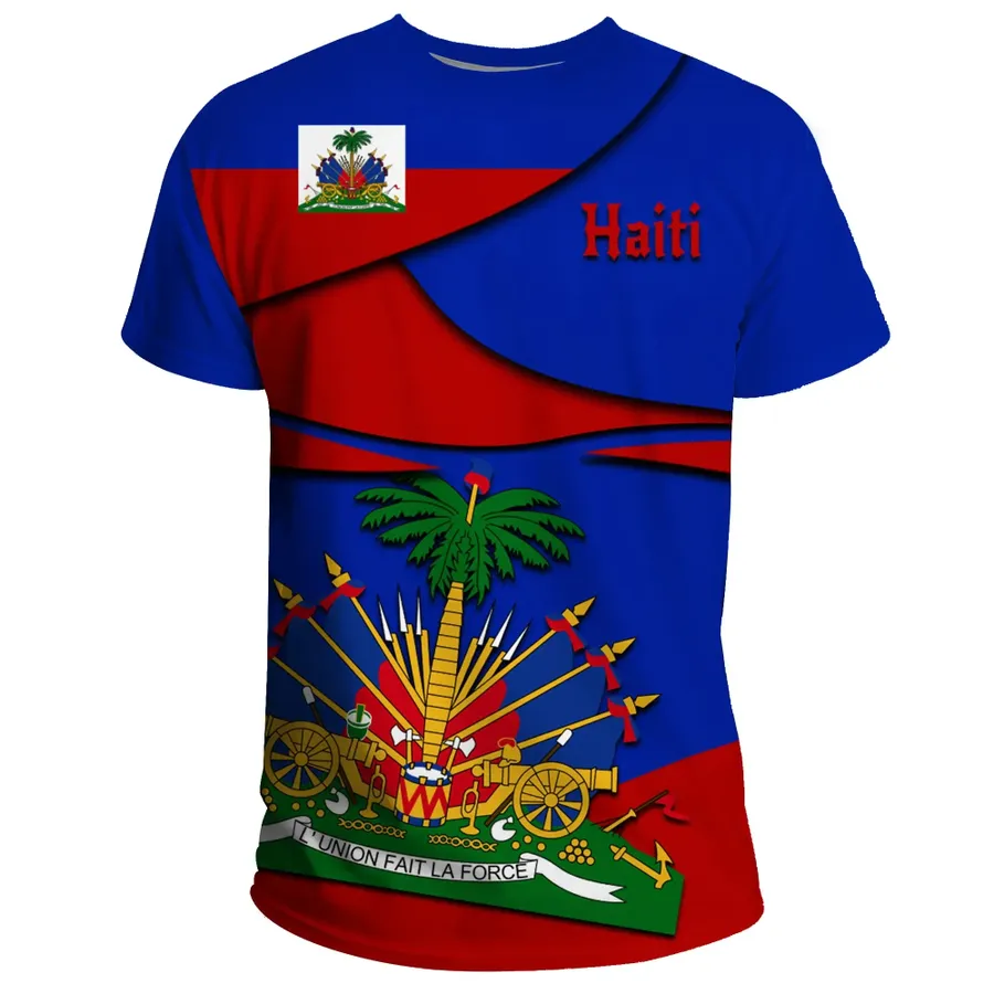Oversized T-shirt Country Emblem Flag Caribbean Sea Haiti Island Retro Streetwear 3Dprint Funny Casual Short Sleeve Men/Women