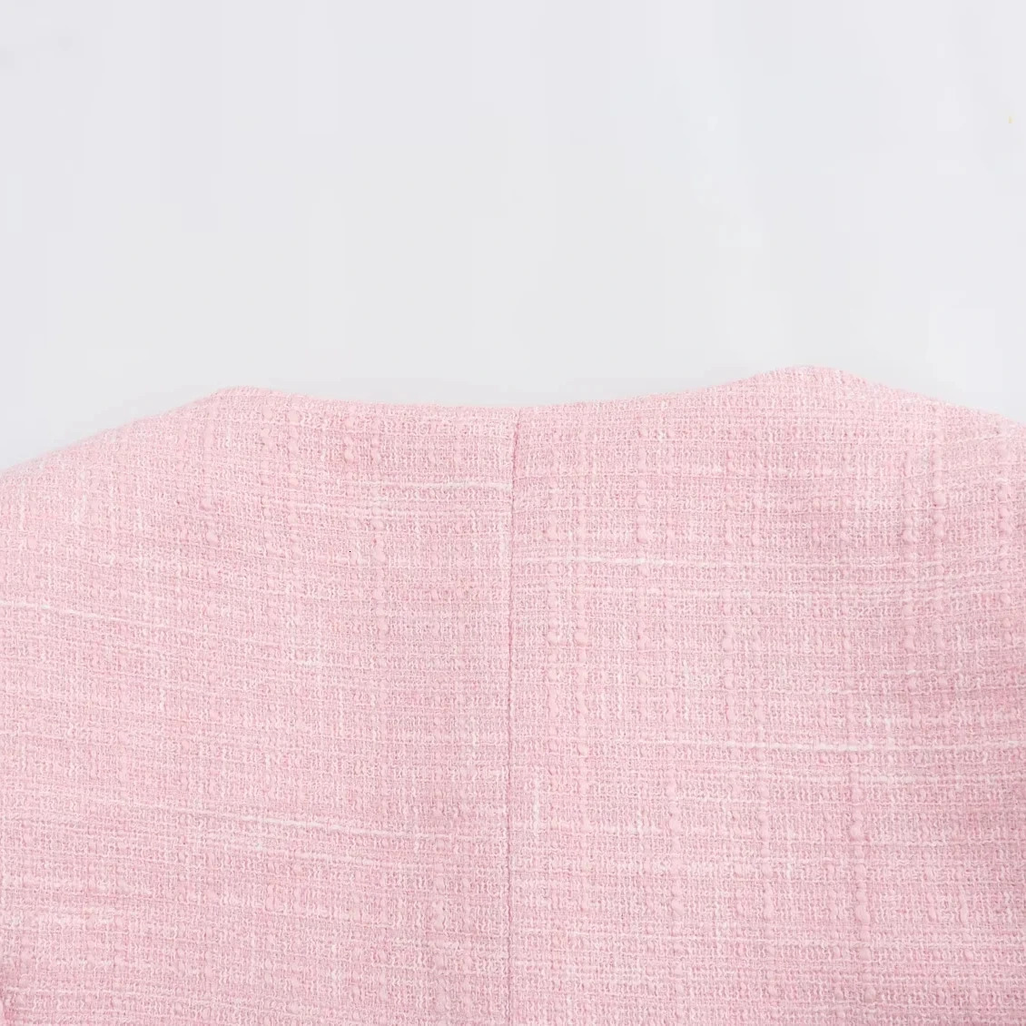 TRAFZA Vintage Pink Women Blazer Fashion Spring Autumn ONeck Textured Solid Short Office Lady Jacket Elegent Tops 241112