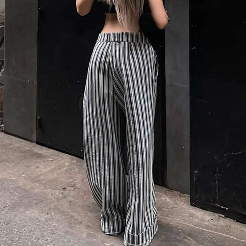 American street style black and white stripes contrast color low waist cargo pants low waist loose straight leg casual pants 241112