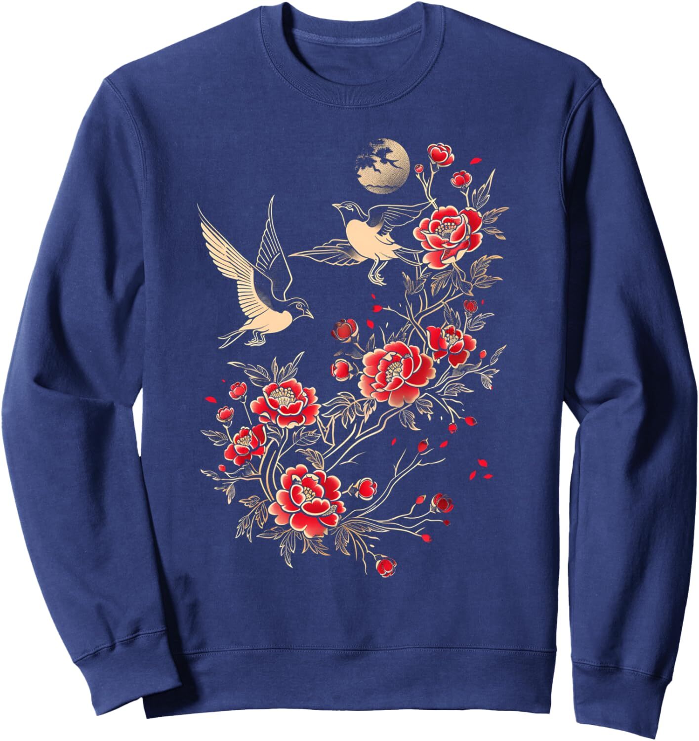 Long Sleeve Shirts for Men sweatshirt Japanese Art Bird Flower Blossom Tree Crane Japan Sweatshirt T shirt Tee Streetwear Casual tops clothes