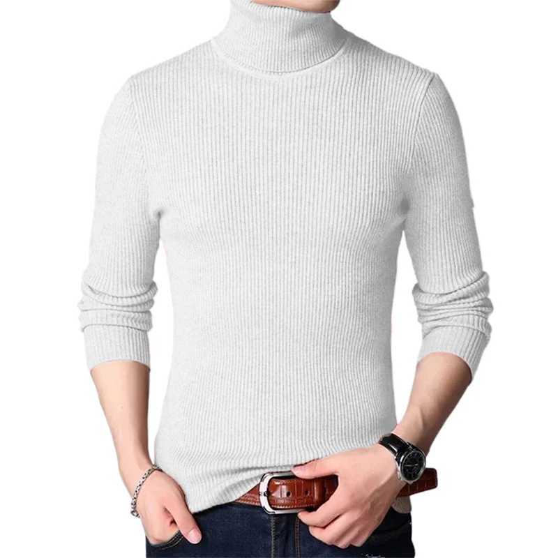 Mens long sleeved turtle neck sweater striped knitted oversized sweater mens solid color basic sweater W2411111