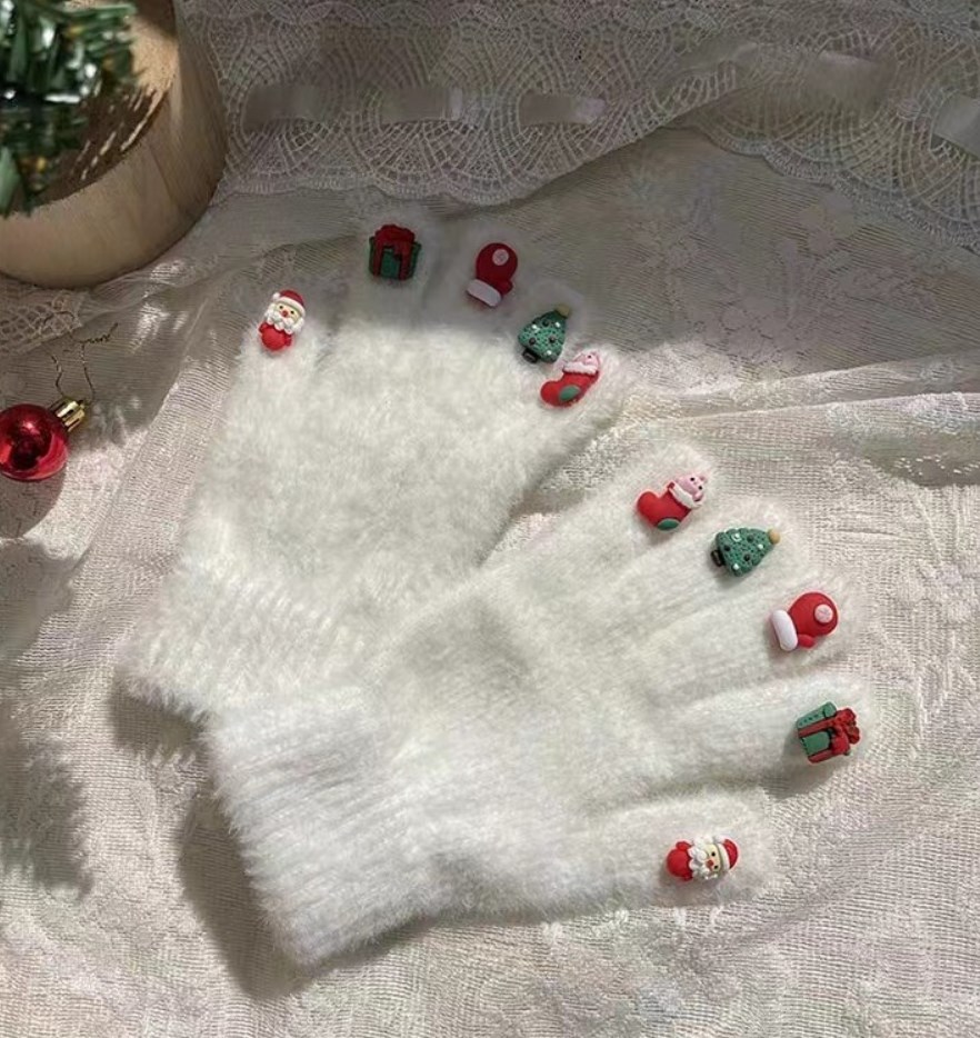 Costume Accessories Knitted Warmth Christmas Gift Full Finger Plush Couple Santa Claus Finger Gloves