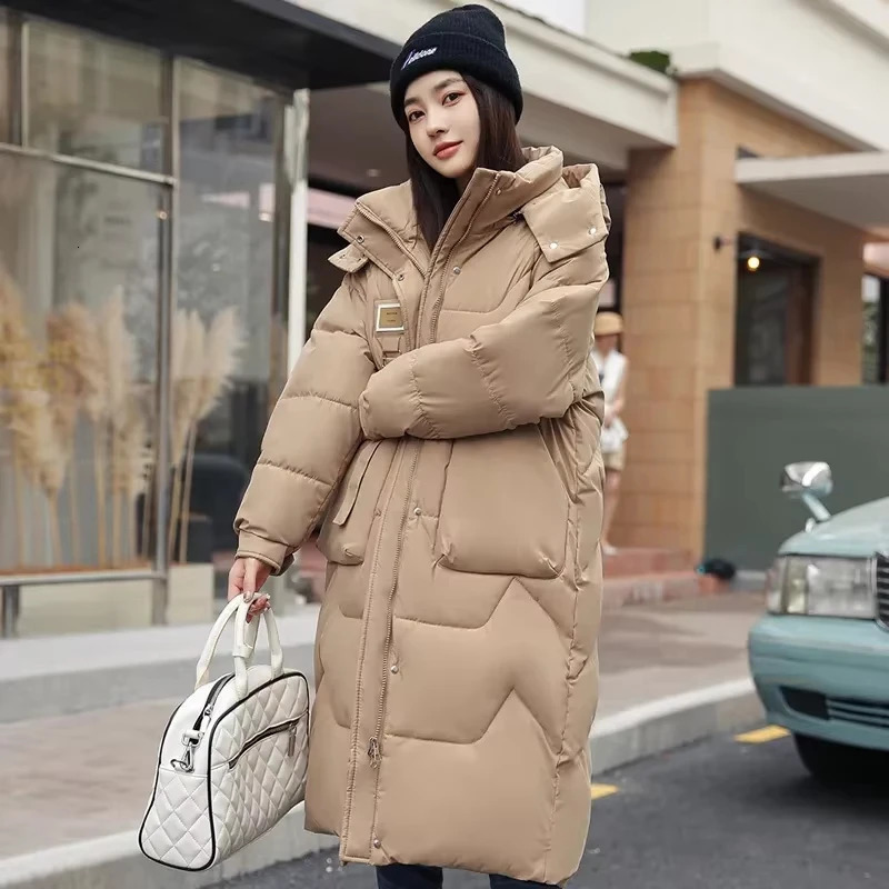Super sized womens down jacket jacket thick hooded detachable retro warm zipper chiffon womens puff coat jacket 241112